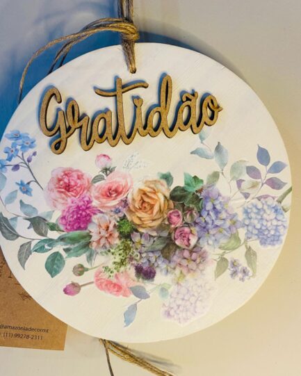 Quadro decorativo redondo flores. . Tamanho 18 cm Peso