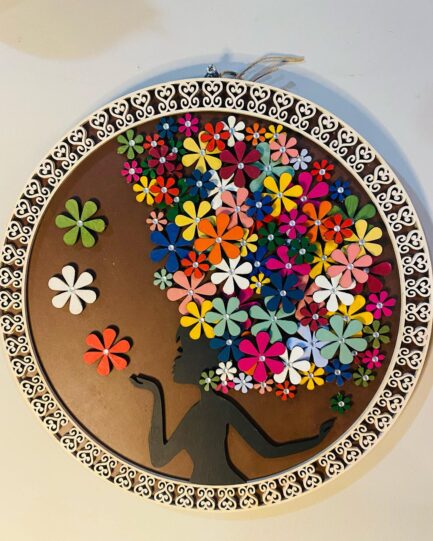 Mandala Africana , pintada a mão, flores de madeira  Tamanho 30 cm - Imagem 2