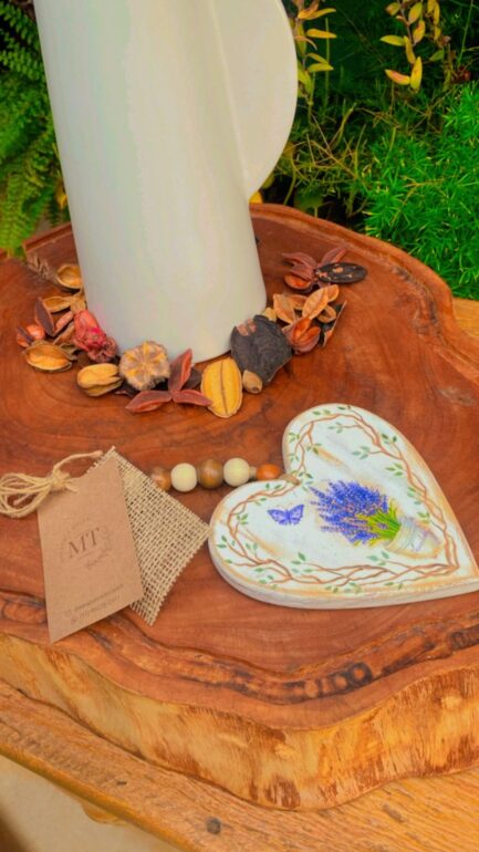 coração decoração, lavanda com contas de madeira