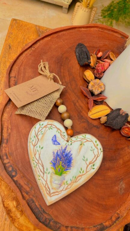 coração decoração, lavanda com contas de madeira - Imagem 3
